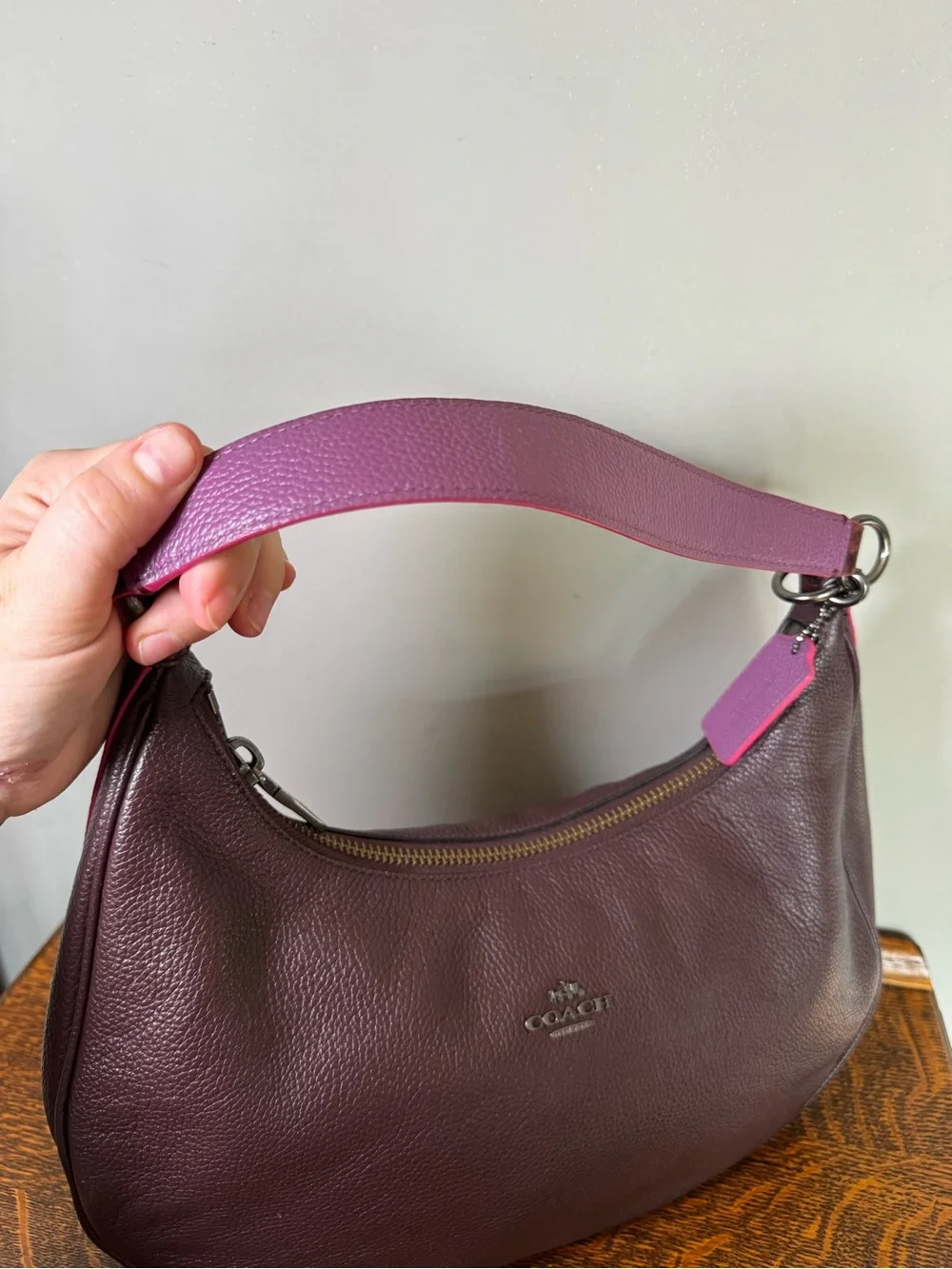 Coach Pebbled Leather Plum Hobo Shoulder Bag F29817